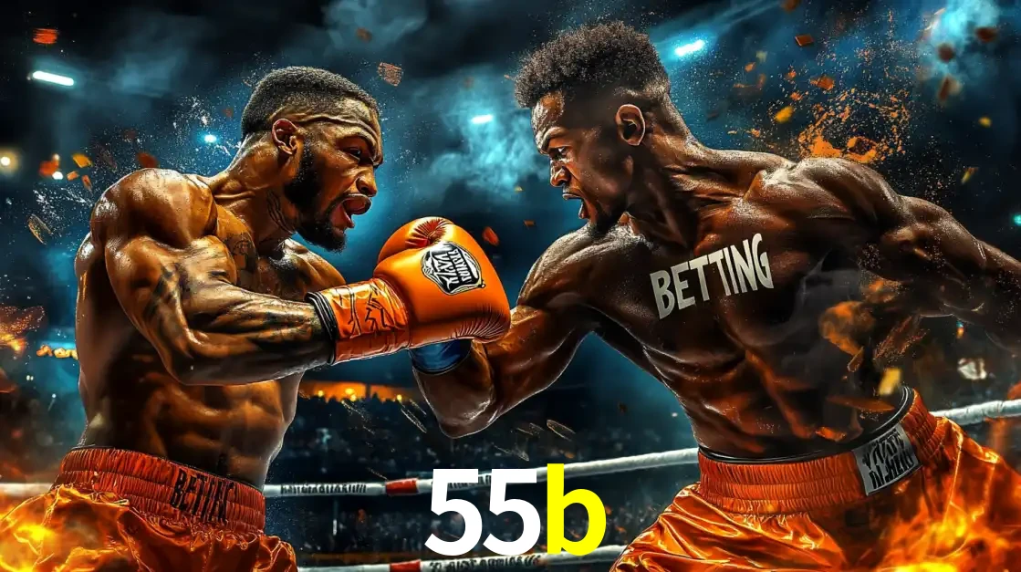Dois boxeadores em uma luta intensa e explosiva, representando a adrenalina e as oportunidades de apostas em esportes de combate disponíveis na plataforma 55b.