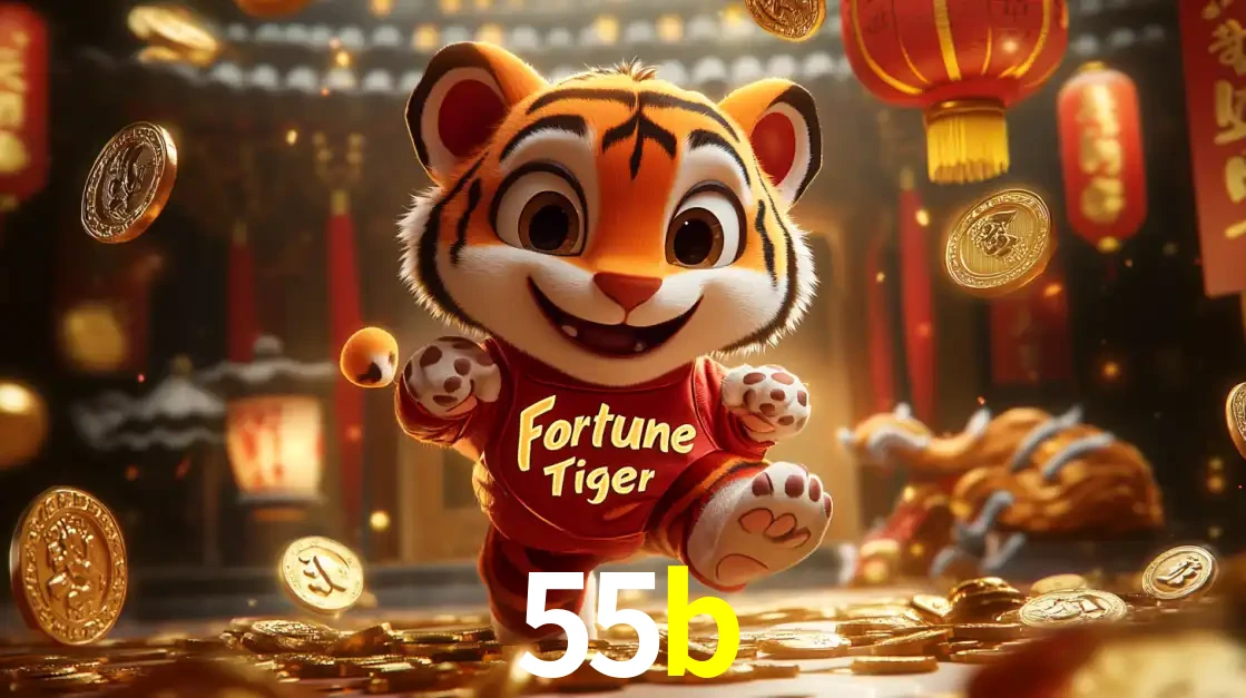 O alegre personagem do Fortune Tiger correndo sobre um caminho de moedas de ouro, simbolizando os grandes prêmios e a diversão do popular jogo de slot do 55b.