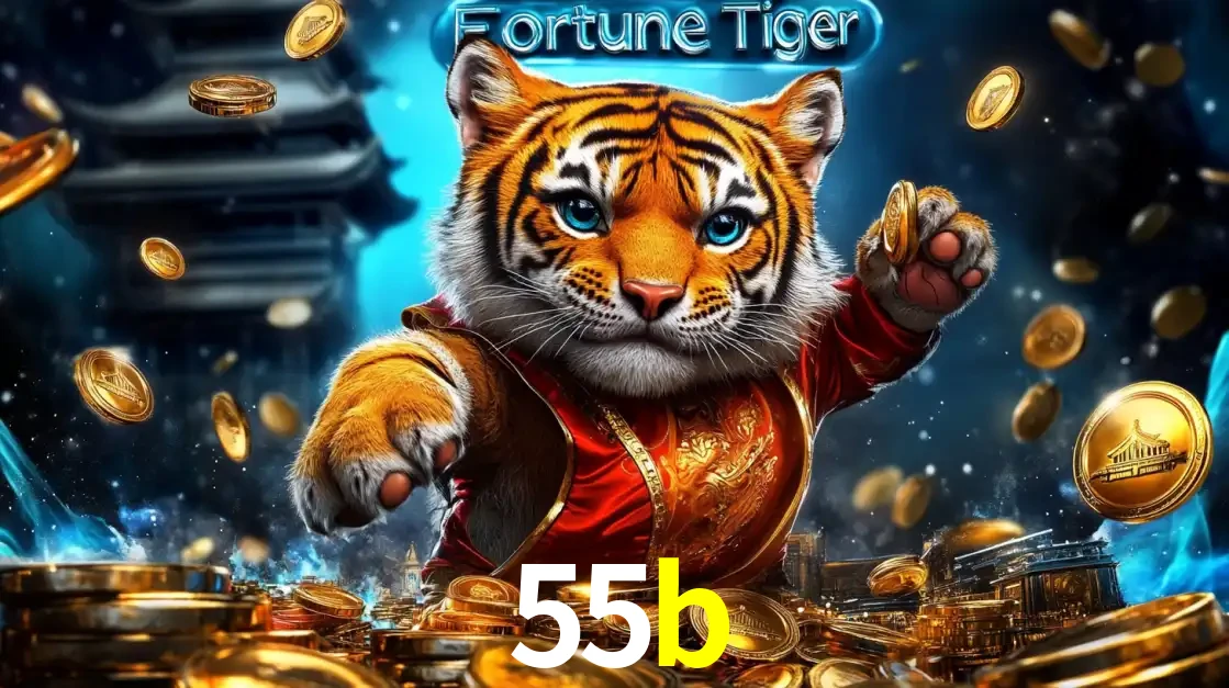 Imagem promocional do jogo de slot Fortune Tiger, com um tigre majestoso em traje tradicional cercado por uma fortuna em moedas de ouro, disponível agora no cassino 55b.